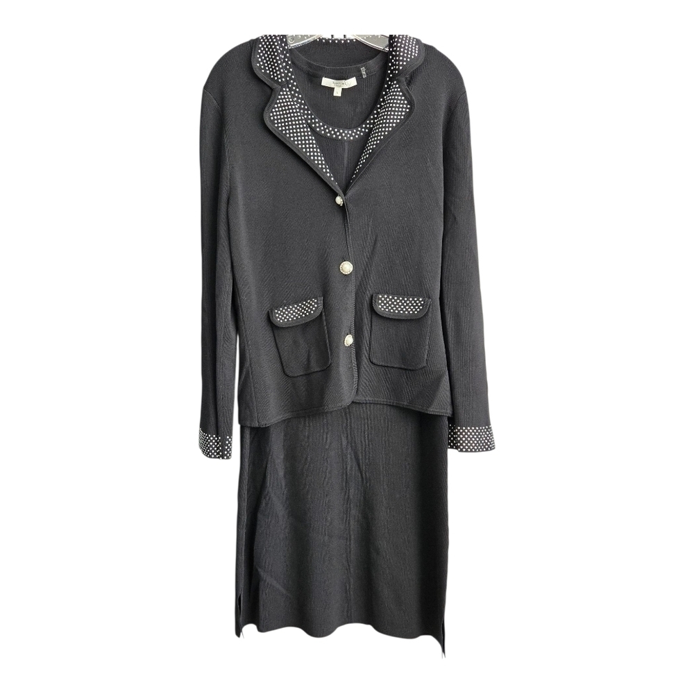 Vertigo Paris Black Dress & Jacket with Silver Accents, 2PC, Large